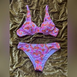 NEW Pink and orange floral underwire bikini set